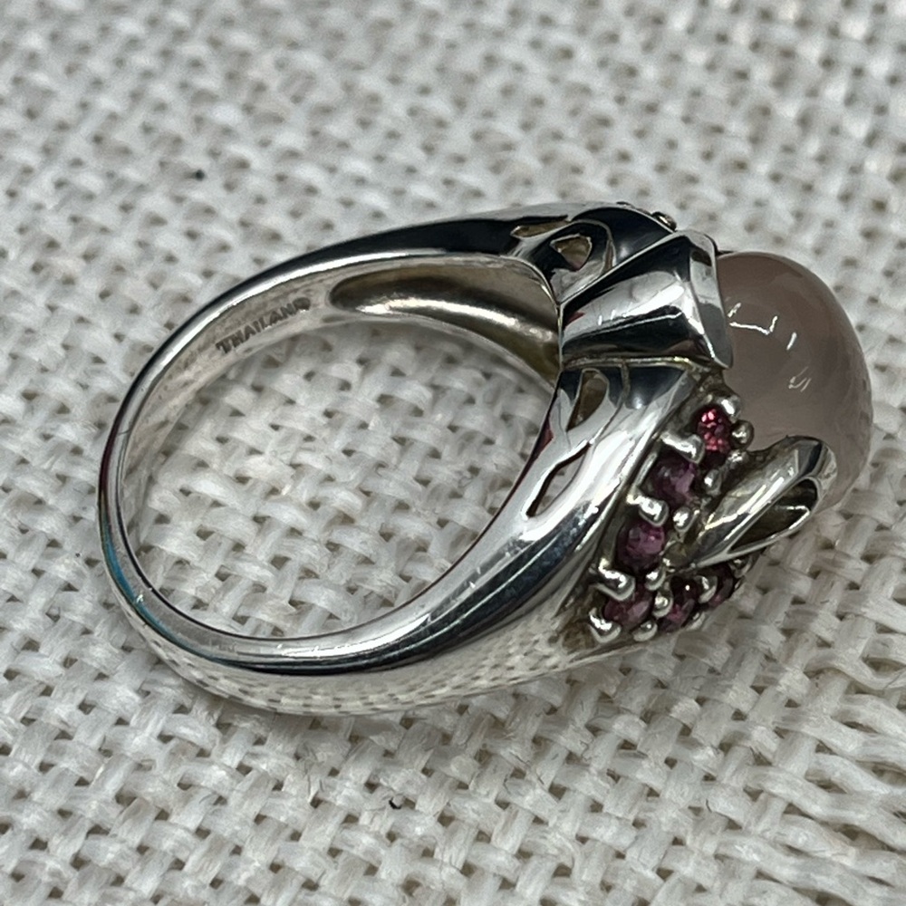 Vintage Sterling Silver Moonstone & Purple Gemstone Ring - Size 7 - Picture 6 of 17